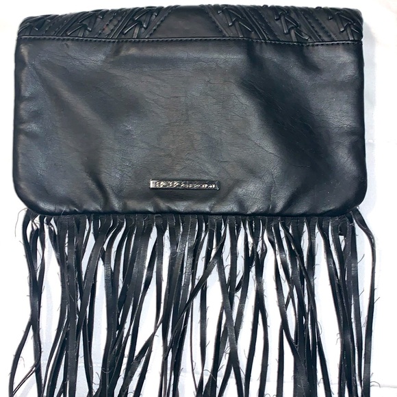 BCBGeneration black clutch bag. Snaps closed hanging leather strings. 2 zippers - Picture 4 of 9
